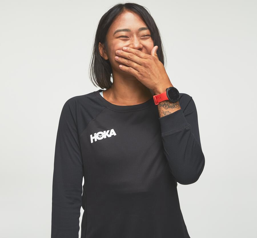 Hoka One One Performance 3/4 Sleeve - Women Tops - Black,Australia WFH-279081